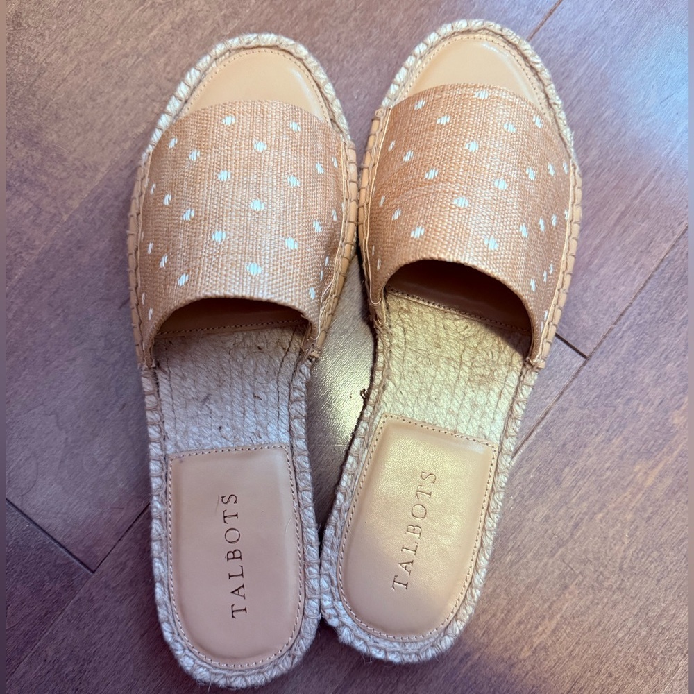 Talbots NWT ilyssa polka dot raffia espadrilles slides size 9